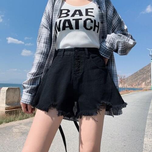 Plus Size Denim Shorts Womens Summer 2021 New Fashion Ins Loose High Waist Thin Black Wide-leg Hot Pants