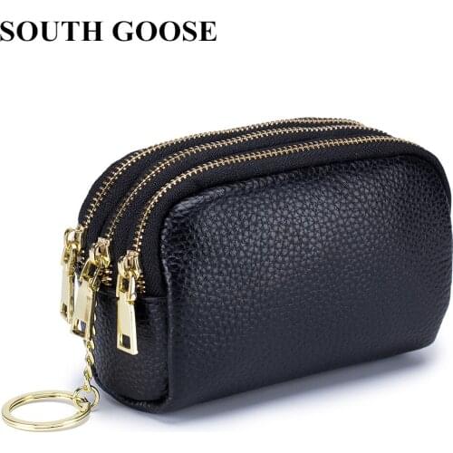 Genuine Leather Women Candy Coin Purses High-capacity Three-layer Zipper Organizer Bag Key Pouch Female Storage Bag MIni Wallets