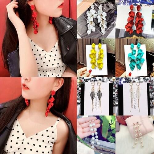 Fashion Stud Earring Flower Leaf Drop Earrings Pearl Jewelry Women Accessories