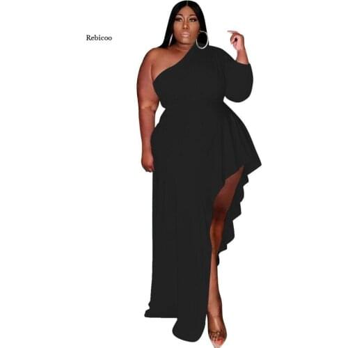 5Xl Plus Size Women Dresses Solid Long New Summer Casual Skew Collar Maxi Dress Fashion One Shoulder Loose Dress Vestidos