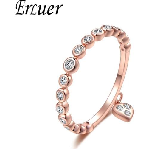 ERLUER Fashion heartshaped pendant womens ring cubic zirconia crystal rose gold ring womens wedding rings valentines day gift