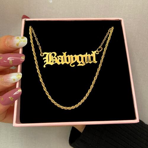 JUST FEEL Fashion Multi-layer Rope Chain Necklace For Women Vintage Gold Color Babygirl Alphabet Pendant Necklaces Party Jewelry
