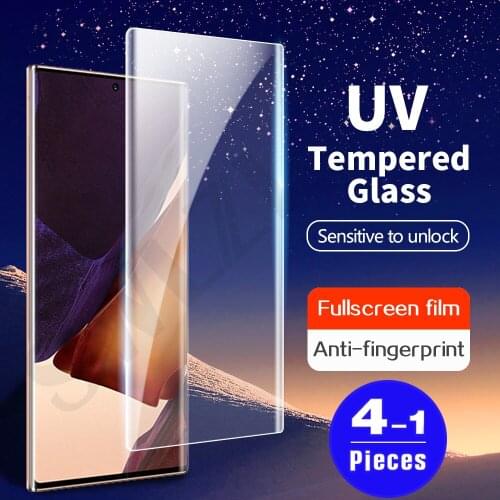 1-4Pcs cover UV tempered glass for Samsung Galaxy S10 S20 S21 note 10 20 Ultra S9 S8 plus protective film phone screen protector