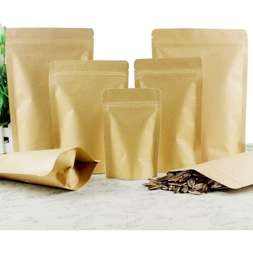100pcs/lot- 10 options Zipper Top Seal Kraft Paper Stand Up Bags Party Food Gift Packaging Aluminum Foil Pouches