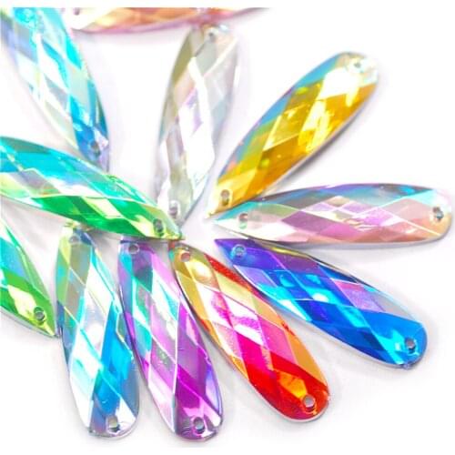 8*28MM Two Holes The Shape Of Water Drop Acrylic Sew-on Flat Back DIY Sewing Stone Decoration Gems For Woman 500Pcs