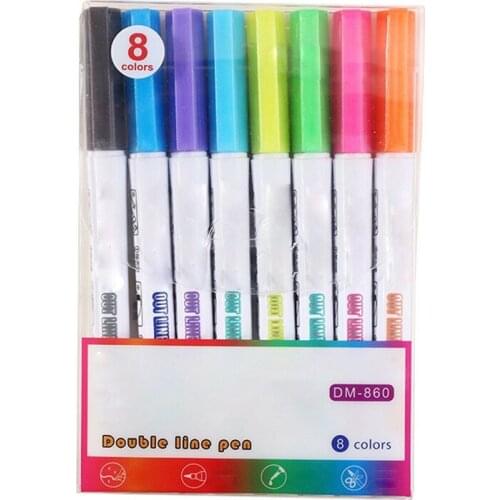 8 Colors Double Line Outline Pens Set Drawing Highlighter Marker For School Supplies Writing DIY Art Crafts