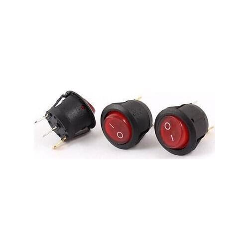 Free shiipping!3 Pcs AC 10A/125V 6A/250V 3 Pin SPST Red Button Round Boat Rocker Switch