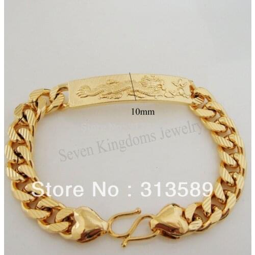 40G 8" - YELLOW GOLD GP SOLID OVERLAY CUBAN CHINA HISTORY DRAGON SIGN BRACELET/GREAT GIFT