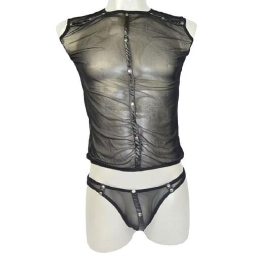 Brand mens sexy underwear hot erotic set transparent gauze man short sleeve briefs set