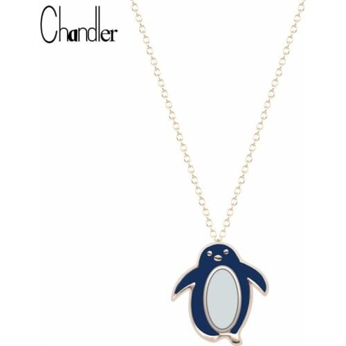 Chandler Cute Penguin Blue Enamel Pendant Necklace For Women Chain Link Exquisite Metal Colar Feminino Minimalist Jewelry Joias