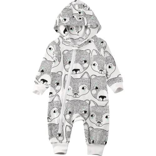 Baby Romper 2019 Newborn Baby Girl Boy Cute Cartoon Printed Clothes Hoodie zipper Romper Jumpsuit Outfits