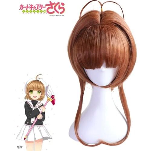 Eraspooky Captor Sakura CLEAR CARD KINOMOTO SAKURA Wig Anime Cosplay Wig Brown Short Cute Girls Hair Synthetic