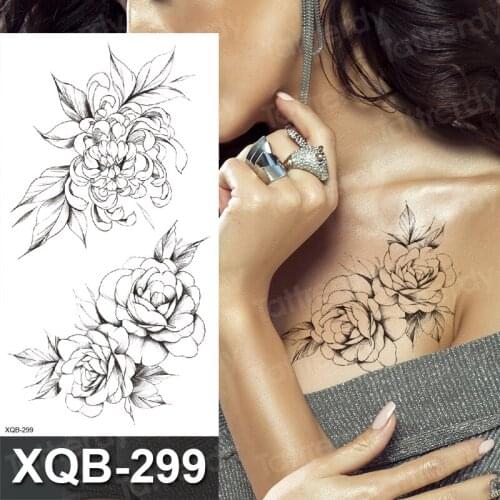 Sketch roses temporary tattoo stickers arm triangle peony flower tattoos fake waterproof sternum Waist stickers tatoo women girl