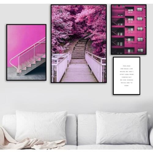 Purple Lisbon Architecture Stair Tree Leaf Wall Art Canvas Painting Nordic Posters And Prints Wall Picture For Living Room Decor