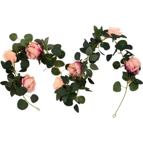 3Pcs Artificial Flowers Eucalyptus Garland,Faux Flower Rose Vine Greenery Leaves Wall Hanging Garland for Wedding Decor