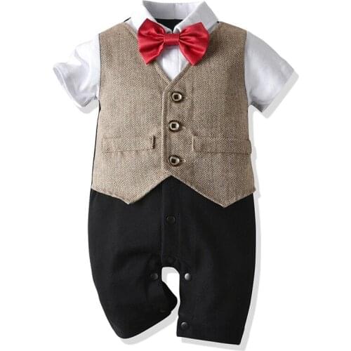 Gentleman Boy Rompers Tie Prince Jumpsuit Cartoon Plaid Shirt toddler boy clothes christmas outfit boy party dress kids clothes