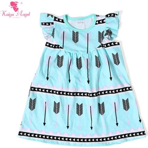 Kaiya Angel 2017 Summer Dresses For Girls Aqua Girls Clothes Arrow Girl Dress Toddler Children 1-8 T Wholesale Baby Clothes