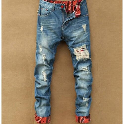 Mens Hip-hop Casual pants High-end Tight Slim Fit Ripped Jeans Men Streetwear Pants with Hole Design Small Feet Mens Jean#G30