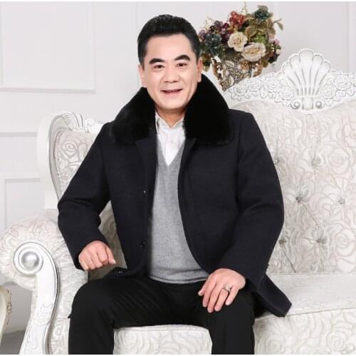 Middle age mens cashmere coat wool trench male turn down collar single breasted woolen outerwear winter Keep warm XL-5XL jacket