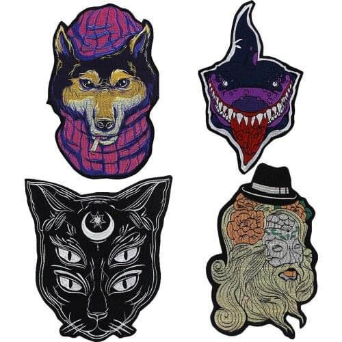 2PC Smoking Dog Moon Cat Fish Iron on Stickers Girl Patch Clothes for T-shirt Jacket Fabric Badge Embroidery Applique