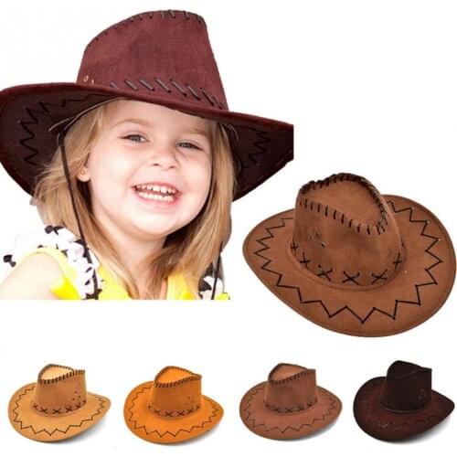 Casual Western Cowboy Hat Sun Hat Cowgirls Children Hat Artificial Suede Wide Brim Leisure Halloween Children Hat 2019 western