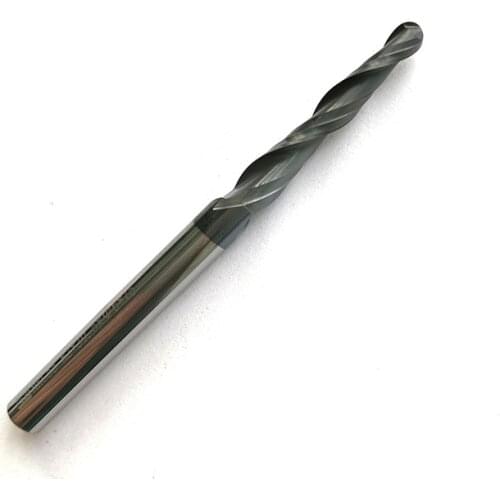 Tip radius=2.0mm hrc55 R2.0*D6*30.5*75L*2F Tungsten solid carbide Coated Tapered Ball Nose End Mills taper and cone endmills