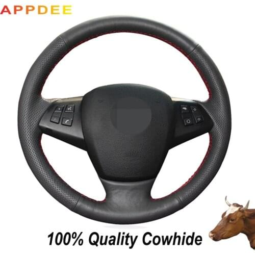 Hand-stitched Black Genuine Leather Steering Wheel Cover for BMW F25 X3 2011 2012 2013 2014 2015 2016 2017 F15 X5 2014