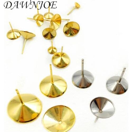 20pcs Stainless Steel Gold Satellite Shape Cabochon Base Earrings Studs 6-12mm DIY Jewelry Making Earrings Supplies