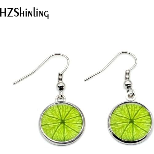 NHE-004 Lime Fruit Green Earring Fruits Fishhook Earrings Handmade Jewelry Glass Art Vintage Dangle Earrings