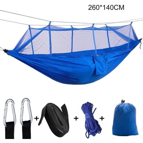 Blue Camping Hammock Portable Hammock With Mosquito Net Fabric Hanging Bed Outdoor Swing