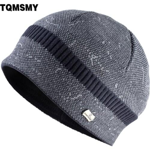 TQMSMY Fashion Mens Skullies Beanies Knitting Wool Winter Hats Men Warm Thick Double Layer Knit Hat Add Velvet Ski Beanie TME97