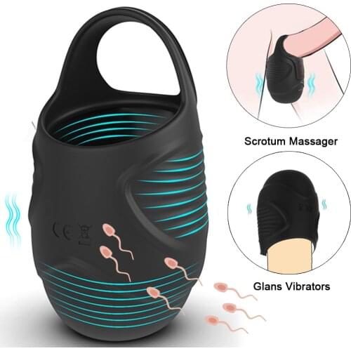 Testicle Vibrator for Men Penis Massage Ring Scrotum Stimulator Delay Ejaculation Male Chastity Cage Sex Toys Testicle Bondage