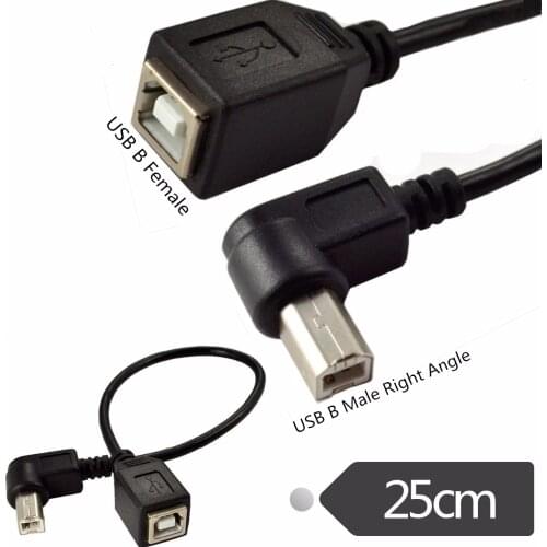 High Speed 25CM M/F USB 2.0 Type B Male to Female Right Angle Extension Data Cable Panel Mount For Printer Cable