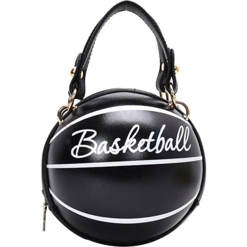 Women Fashion Chain Basketball Style Shopping PU Leather Dating Top Handle Accessory Round Handbag Shoulder Bag Party Casual