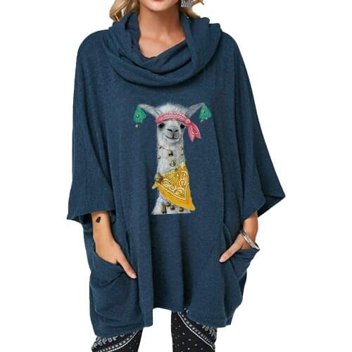 Hot 2021 Autumn Pullovers Tops Loose Plus Size 3/4 Sleeve Moletom Feminino Casual Animal Printed Casual Pockets Women Sweatshirt