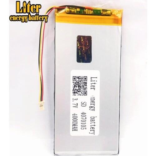 1.0MM 3pin connector 4070105 3.7v 4000mah lipo battery in rechargeable Batteries with full capacity tablet pc 7 inch