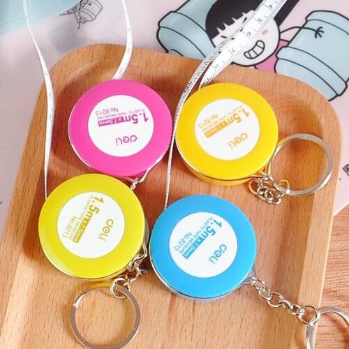 1pcs Deli 8213 tape candy color Keychain tape 1.5 meters clothing ruler tape tape small telescopic ruler