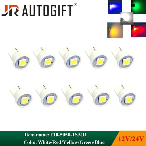 10PCS 12V 24V T10 5050 1SMD White Red Blue Green 194 168 W5W Car Side Wedge Tail reading Light Lamp car indicate auto bulb