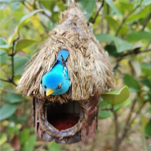 16*6cm/1 set,Natural wood and straw birds-nest with a bird,Artifacial Nest for wedding Party garden home decoration accessories