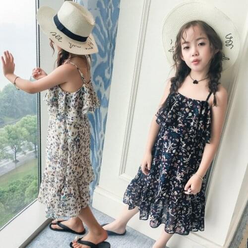 2017 Big Girl Kids Summer Floral Dress,kids Girls Chiffon Strap Cake Dresses,princess Dress Clothing 4-14T