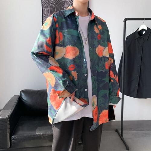 2020 Mens Floral Printing Camisa Masculina Hawaiian Shirt Streetwear French Cuff Mens Clothes Fashion Long Sleeves Shirts M-5XL