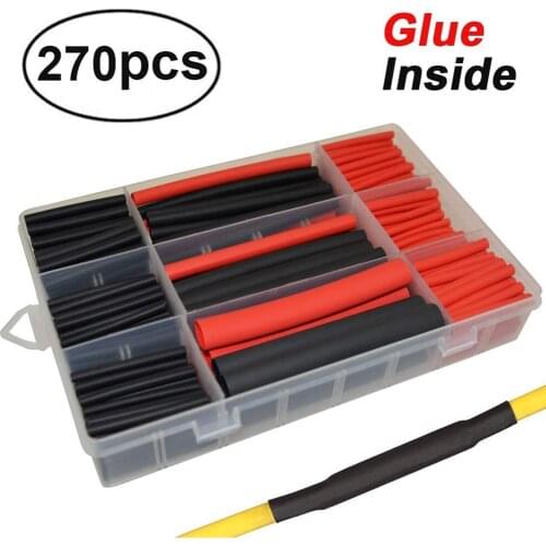 270 Pcs Insulated Sheath Protective Cable Sleeve DIY Heat Shrink Tube Kit Wire Wrap Adhesive Electrical Equipment Electrician