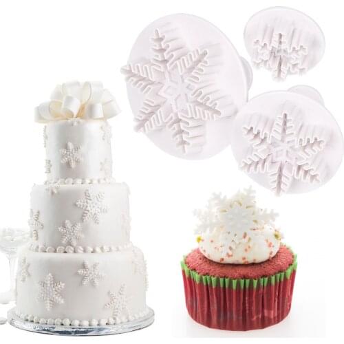 3pcs/set Fondant Pastry Cutter Cake DIY Decorating Tools Snowflake Snow Shape Cake Mold Chocolate Cookie Candy Plunger Mold