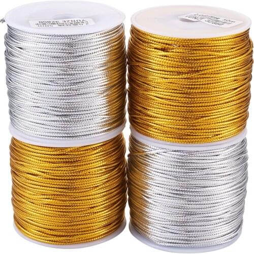 4Rolls 2mm Jewelry Braided Thread Metallic Cords Gold Silver Color String Strap Ribbon Rope Tag Line Christmas Gift Box Decor