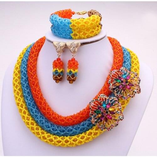 4UJewelry African Beads Jewelry Set For Women Necklace Colorful Nigerian Wedding Jewelry Set 2021