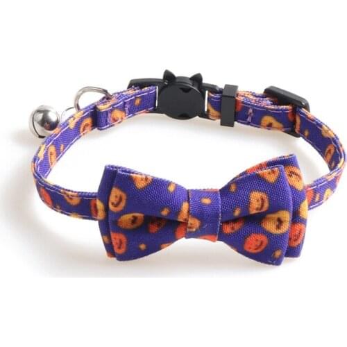 40PCS / LOT Pet Collar Halloween Series Pumpkin Ghost Cat Collar Cat Bow Tie Bell Adjustable Neck Strap