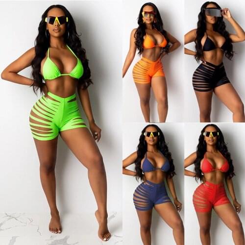 5 Colors Women Hollow Out High Waist Sexy Bikini Set Female Pure Color Push Up Padded Biquini Swimsuit Bathing Suit Outfits