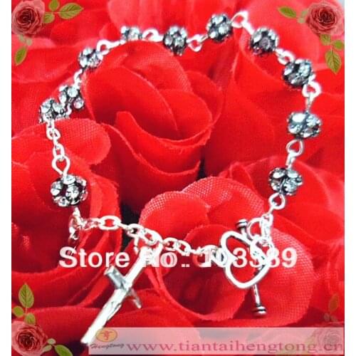 Free shipping 6pcs/lot 6mm black bead religious rosary bracelet,chain bracelet,saint bracelet