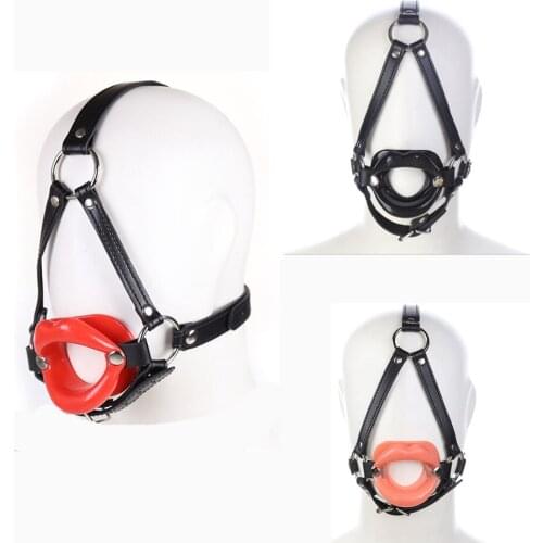 CamaTech Strap On Rubber Lip Open Mouth Gag Fetish Restraint Penis Insert O Ring Oral Fixation Leather Head Harness BDSM Bondage