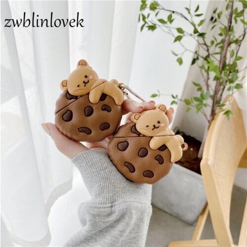 Cute cartoon bear cookies case for airpods 1 2 charging case soft silicone wireless bluetooth headset protective cover coke